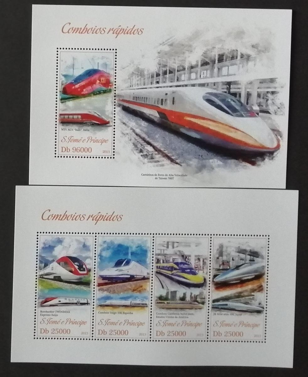 Svatý Tomáš 2013 Mi.5201-4+Bl.900 20€ Vysokorychlostní vlaky, Talgo350