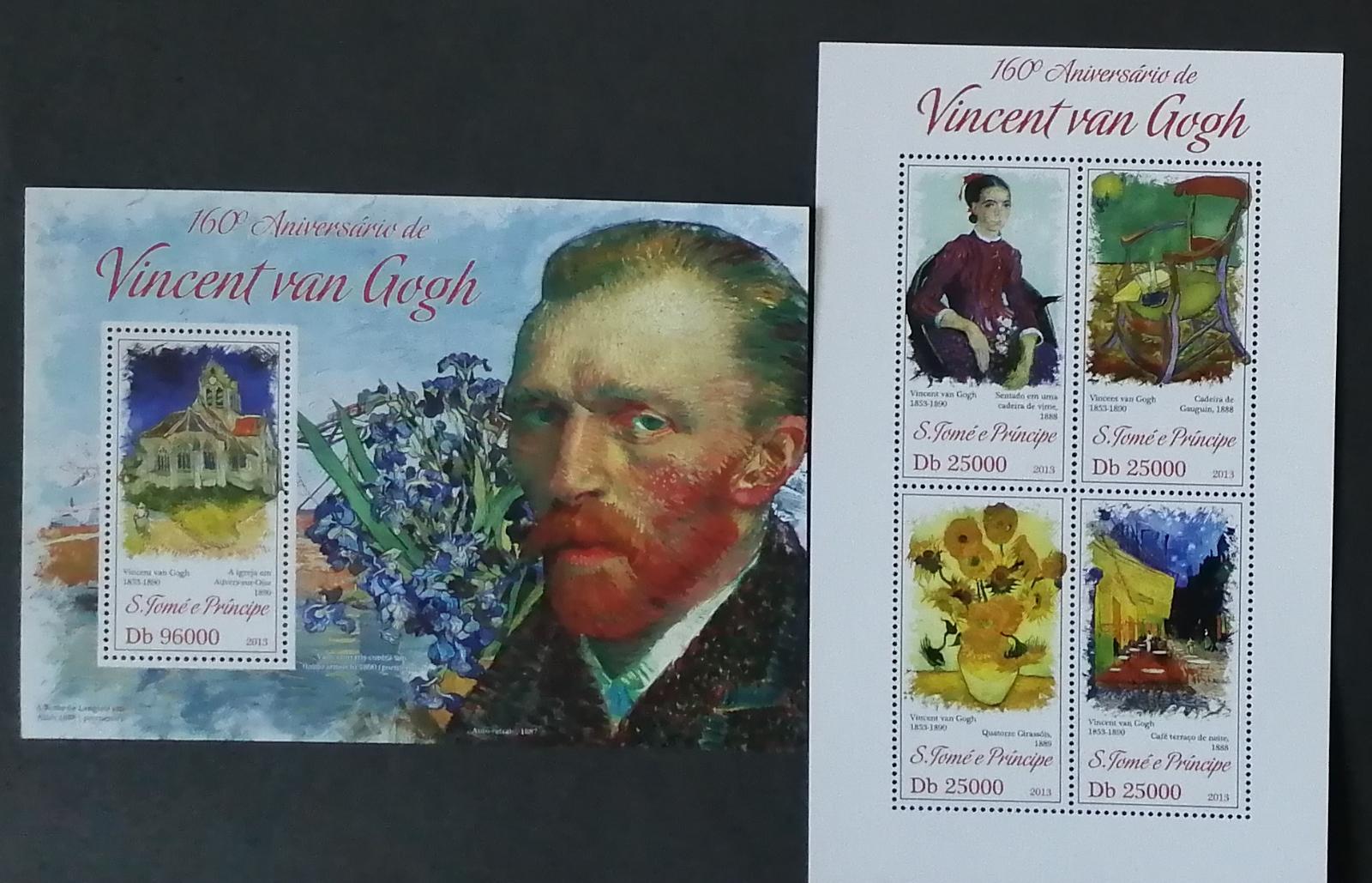 Svatý Tomáš 2013 Mi.5316-9+Bl.923 20€ 160 let V. van Gogha, umění