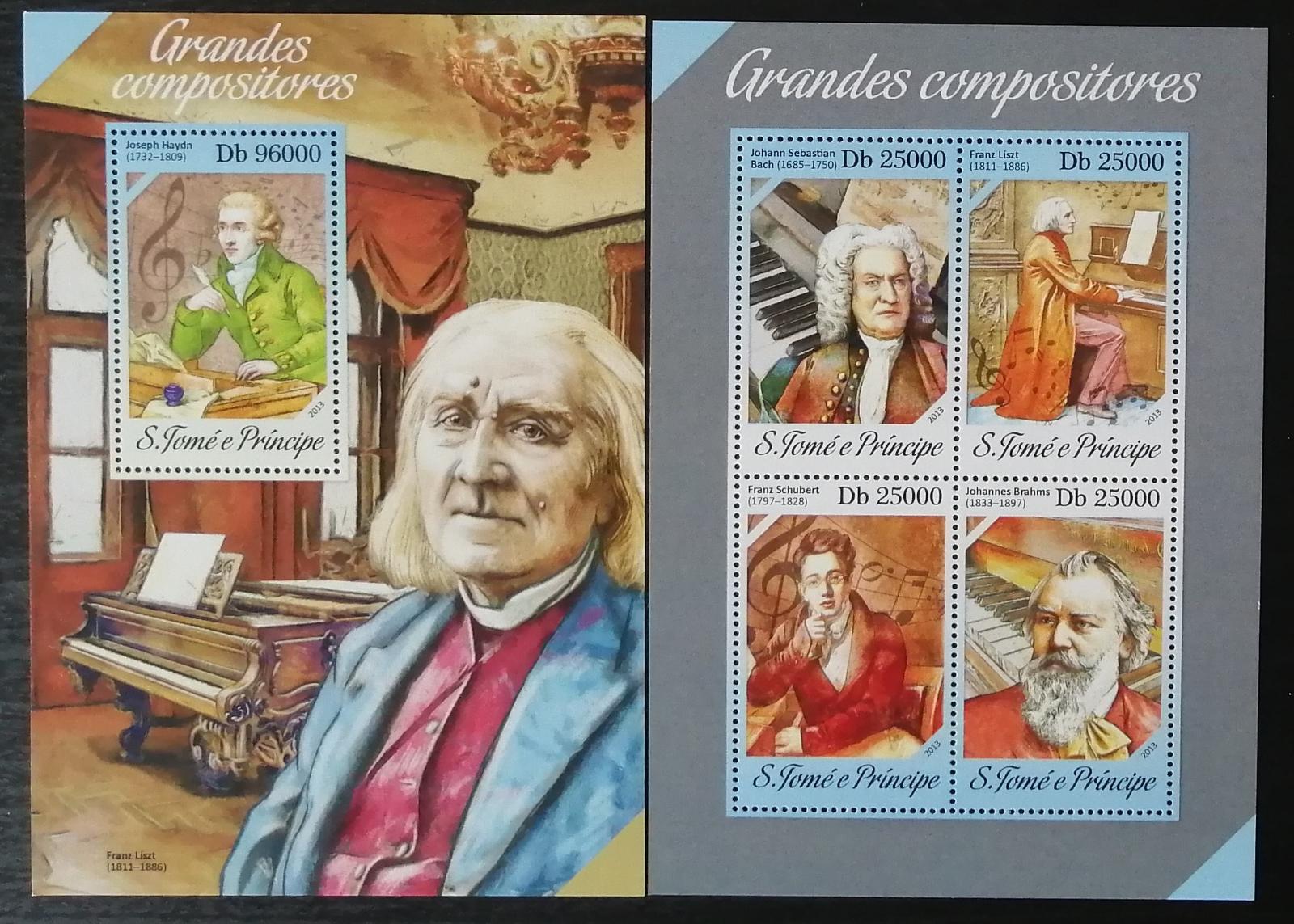 Svatý Tomáš 2013 Mi.5431-4+Bl.946 20€ Skladatelé hudby, Bach, Haydn
