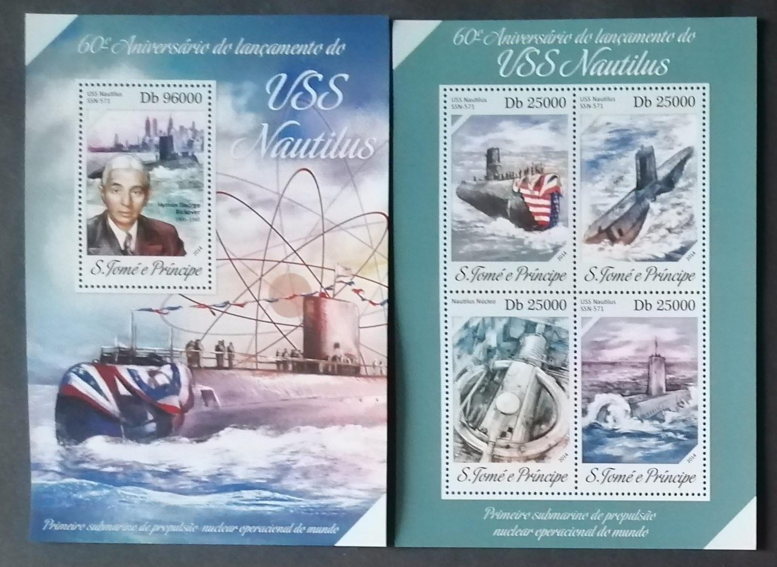Svatý Tomáš 2014 Mi.5519-2+Bl.963 20€ 60 let ISS Nautilus, lodě