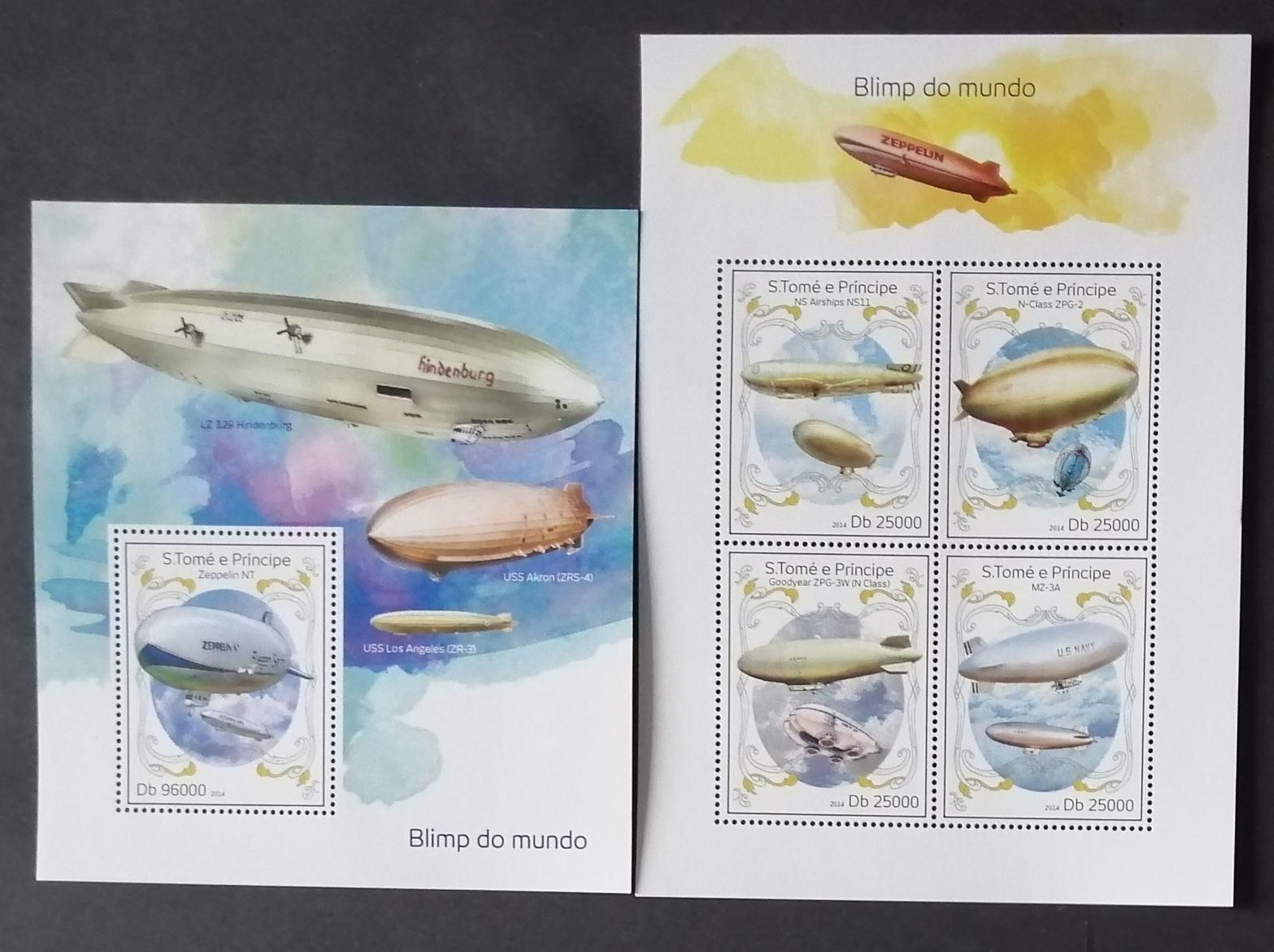 Svatý Tomáš 2014 Mi.5624-7+Bl.984 20€ Předchůdci vzducholodě, zepelíny