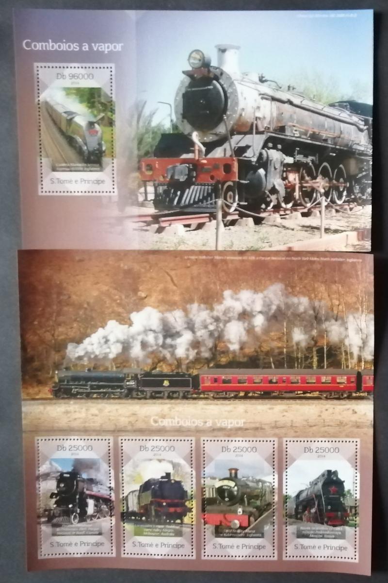Svatý Tomáš 2014 Mi.5749-2+Bl.1009 20€ Parní lokomotivy a vlaky