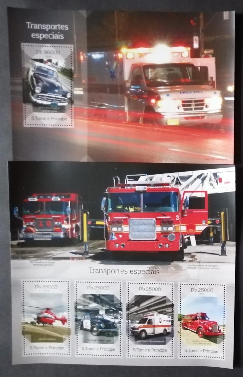 Svatý Tomáš 2014 Mi.5754-7+Bl.1010 20€ Záchranná vozidla, hasiči