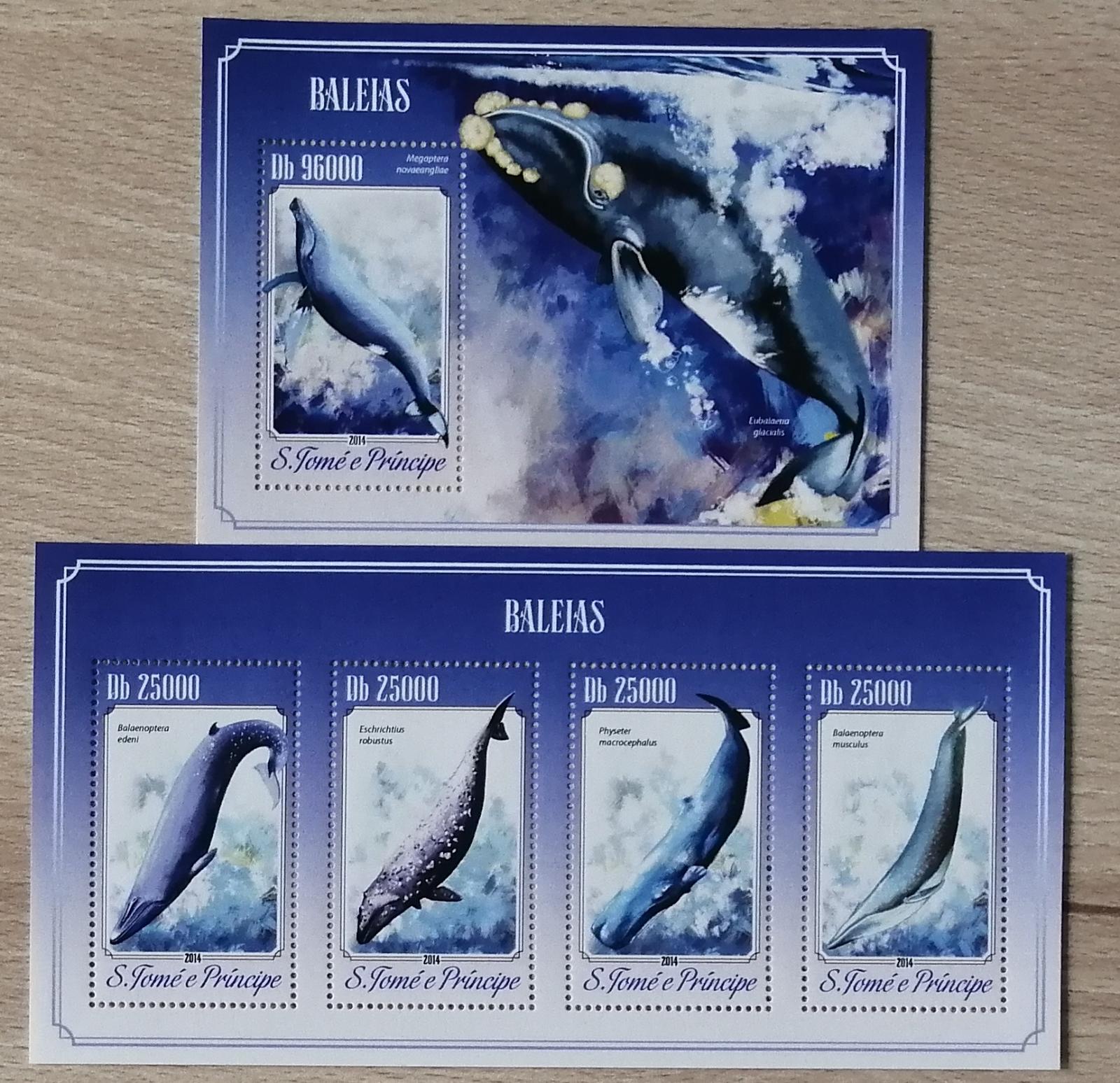 Svatý Tomáš 2014 Mi.5840-3+Bl.1024 20€ Velryby afrických oceánů
