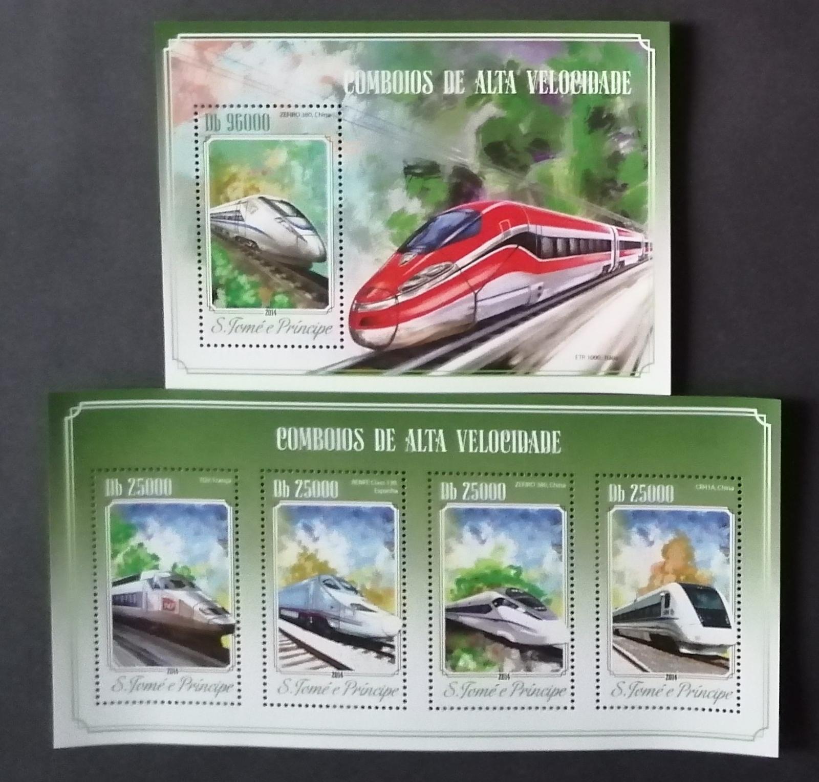 Svatý Tomáš 2014 Mi.5860-3+Bl.1028 20€ Vysokorychlostní vlaky