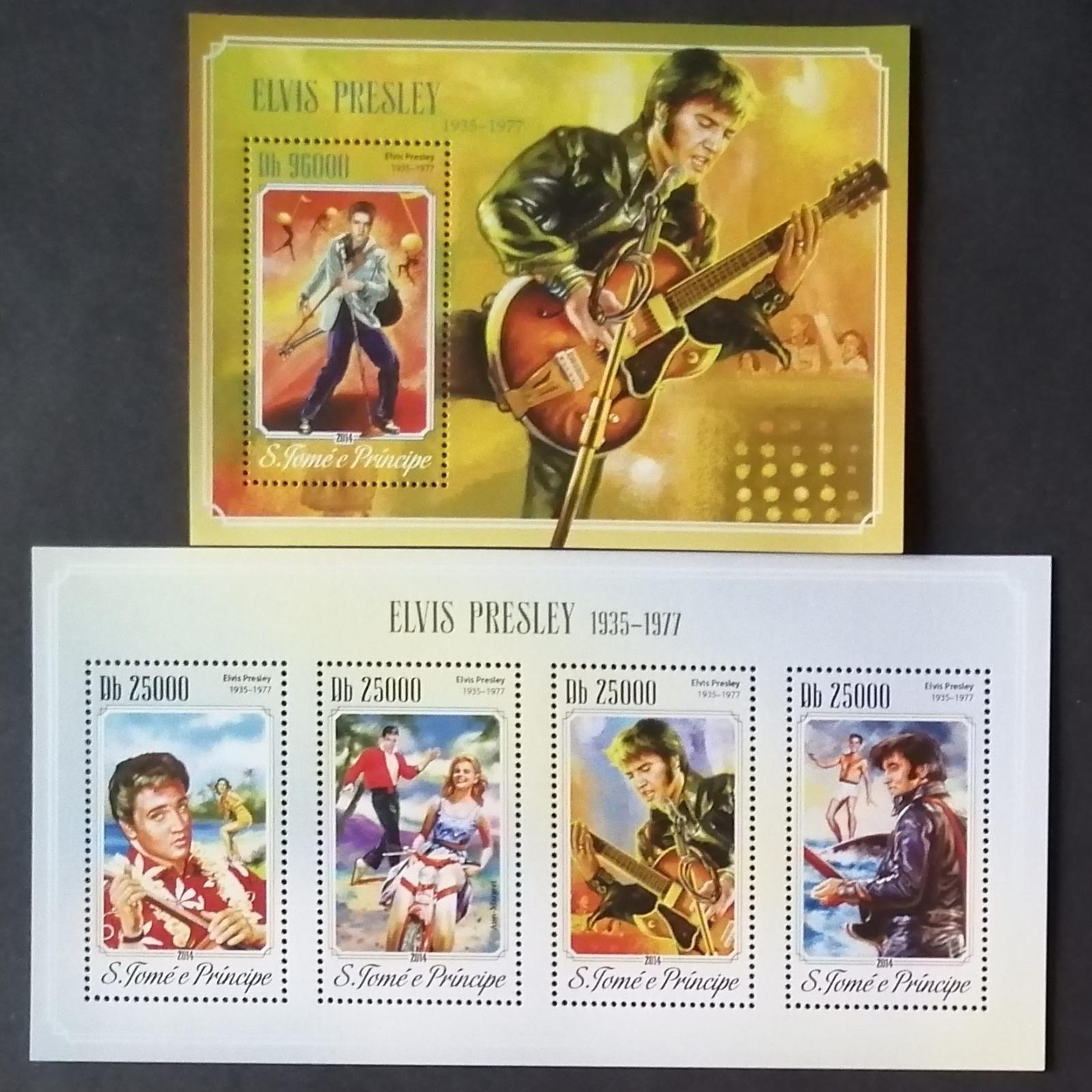 Svatý Tomáš 2014 Mi.5945-8+Bl.1045 20€ Elvis Presley a jeho hudba