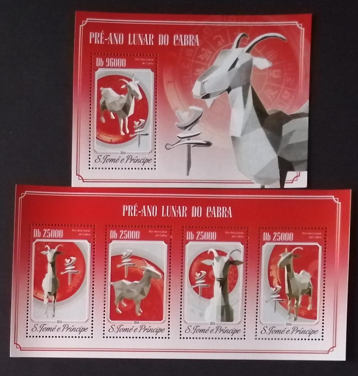 Svatý Tomáš 2014 Mi.5965-8+Bl.1049 20€ Čínský rok kozy, fauna
