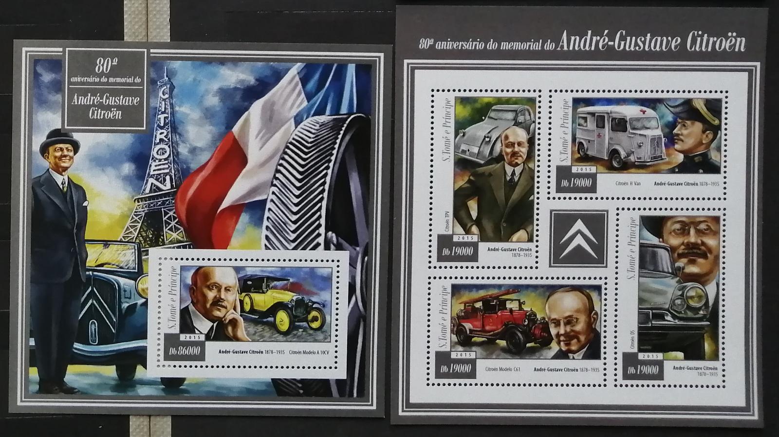 Svatý Tomáš 2015 Mi.6015-8+Bl.1058 16€ 80 let smrti Citroena, auta