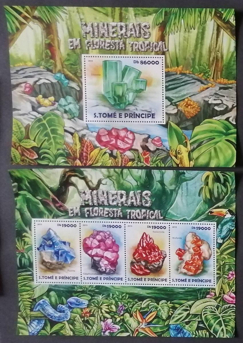 Svatý Tomáš 2015 Mi.6101-4+Bl.1072 16€ Minerály a tropické pralesy