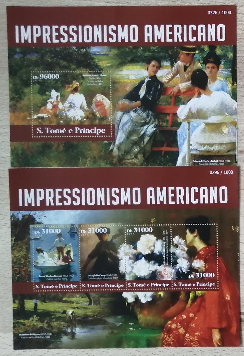 Svatý Tomáš 2015 Mi.6355-8+Bl.1124 22€ Američtí impresionisté a obrazy