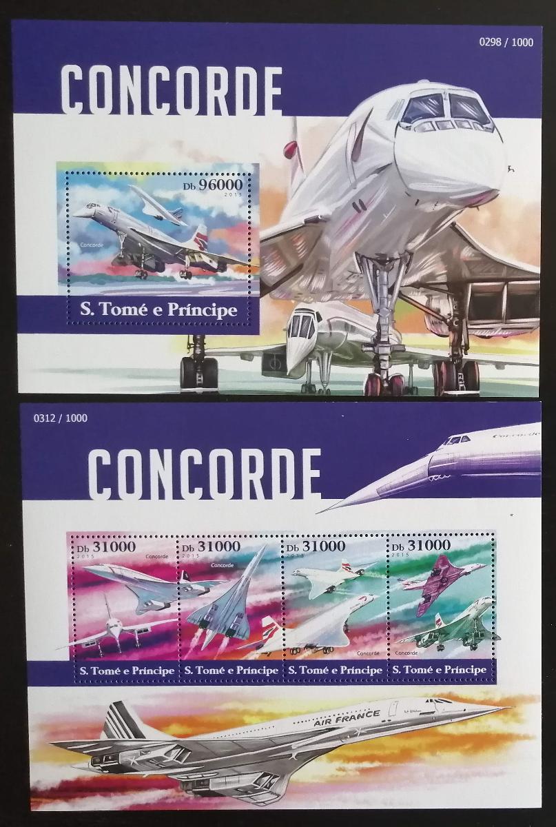 Svatý Tomáš 2015 Mi.6360-3+Bl.1125 22€ - Letadla Concorde, doprava