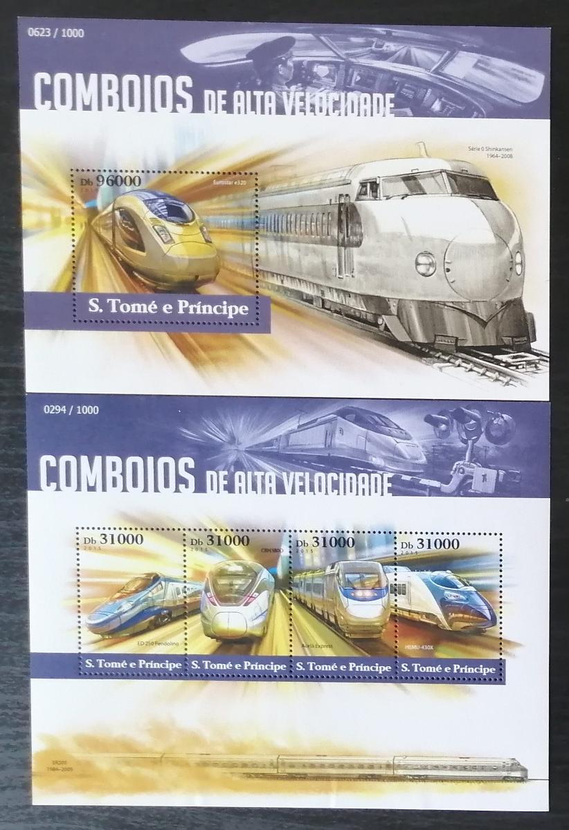 Svatý Tomáš 2015 Mi.6365-8+Bl.1126 22€ Vysokorychlostní vlaky světa