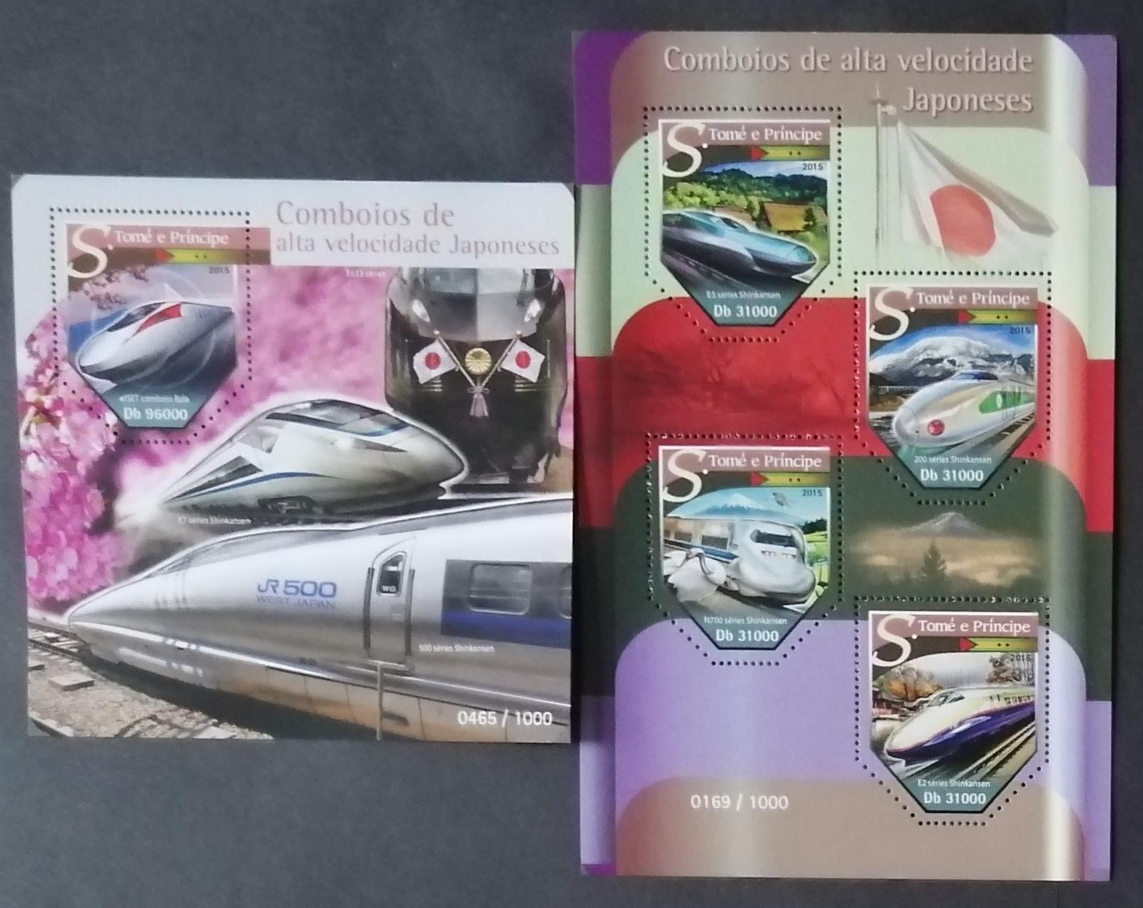 Svatý Tomáš 2015 Mi.6460-3+Bl.1145 22€ Japonské vlaky a lokomotivy