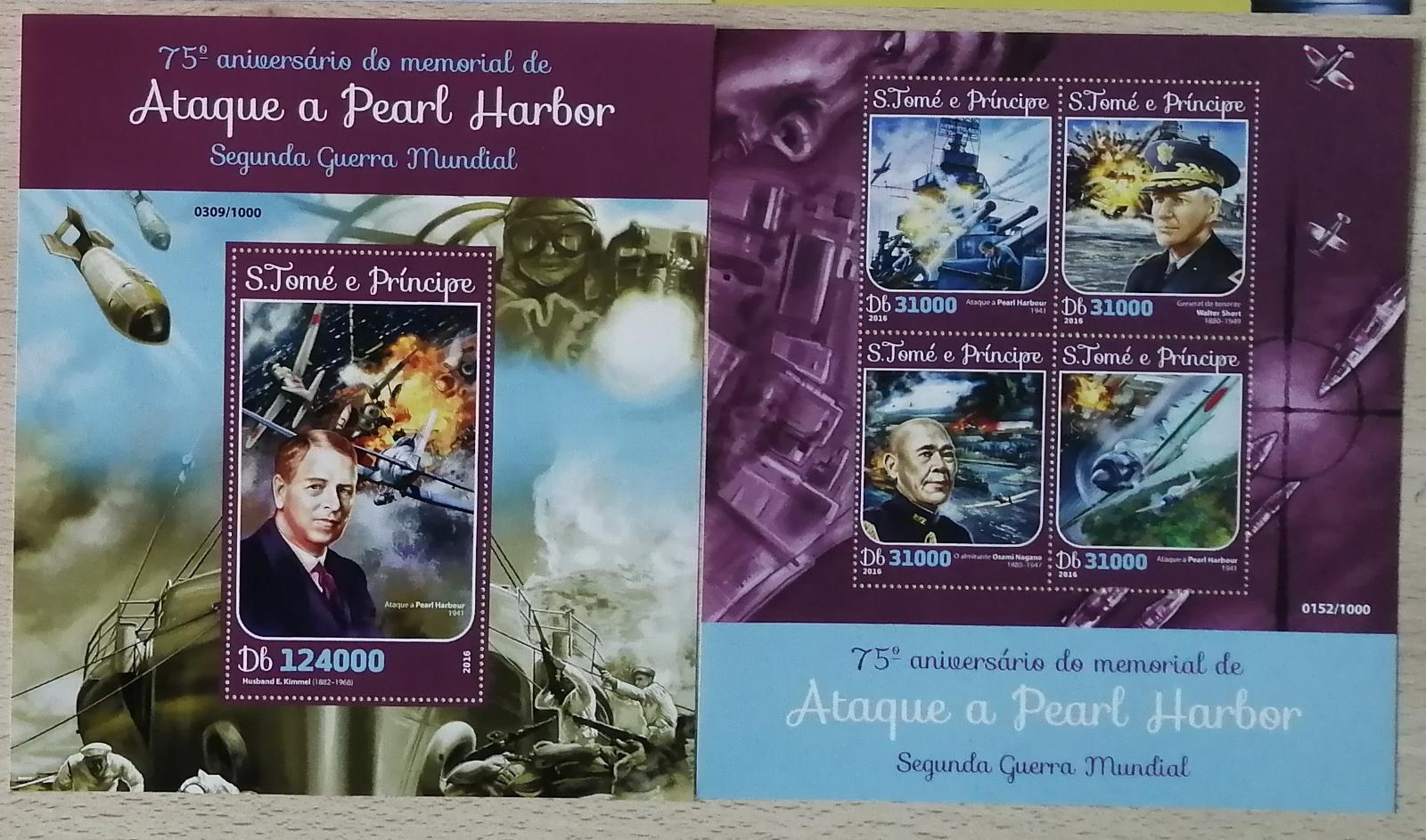 Svatý Tomáš 2016 Mi.6566-9+Bl.1163 24€ 75 let útoku na Pearl Harbor