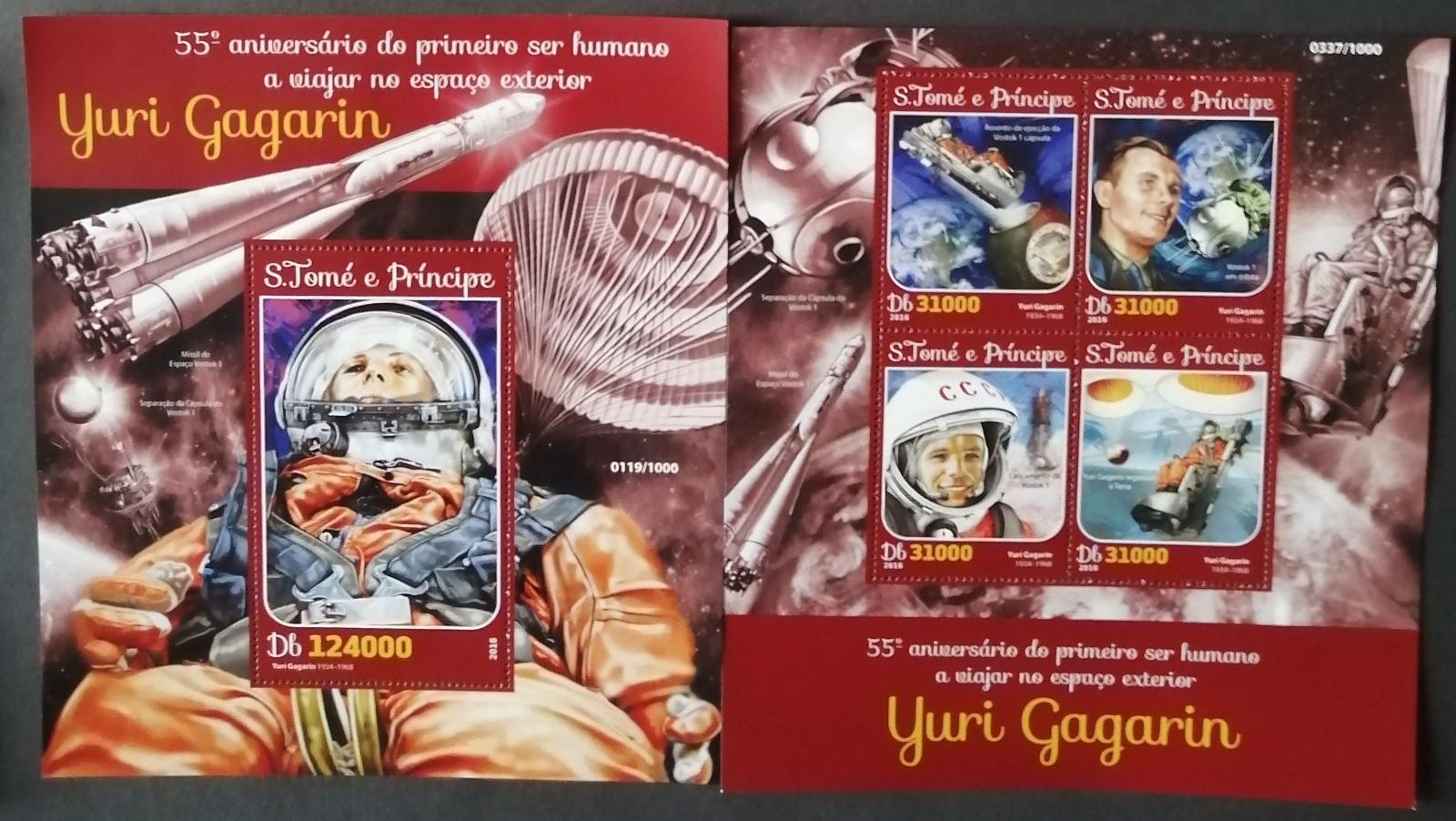 Svatý Tomáš 2016 Mi.6576-9+Bl.1165 22€ 55 let letu Jurije Gagarina