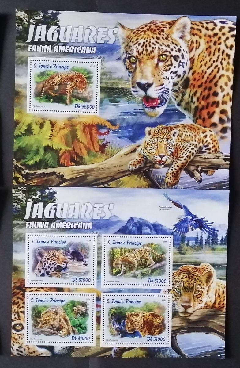 Svatý Tomáš 2016 Mi.6786-9+Bl.1207 22€ Fauna Ameriky, Jaguáři, kočky