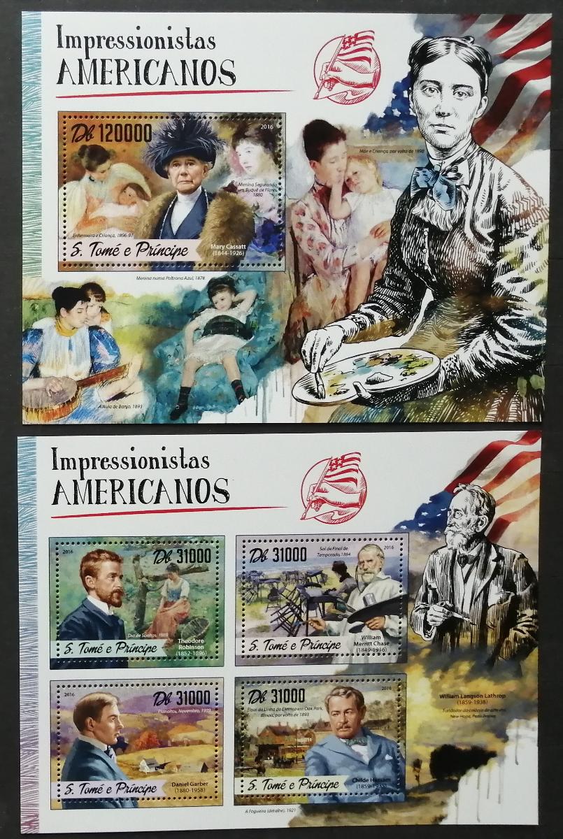 Svatý Tomáš 2016 Mi.6936-9+Bl.1237 24€ Američtí impresionisté, umění
