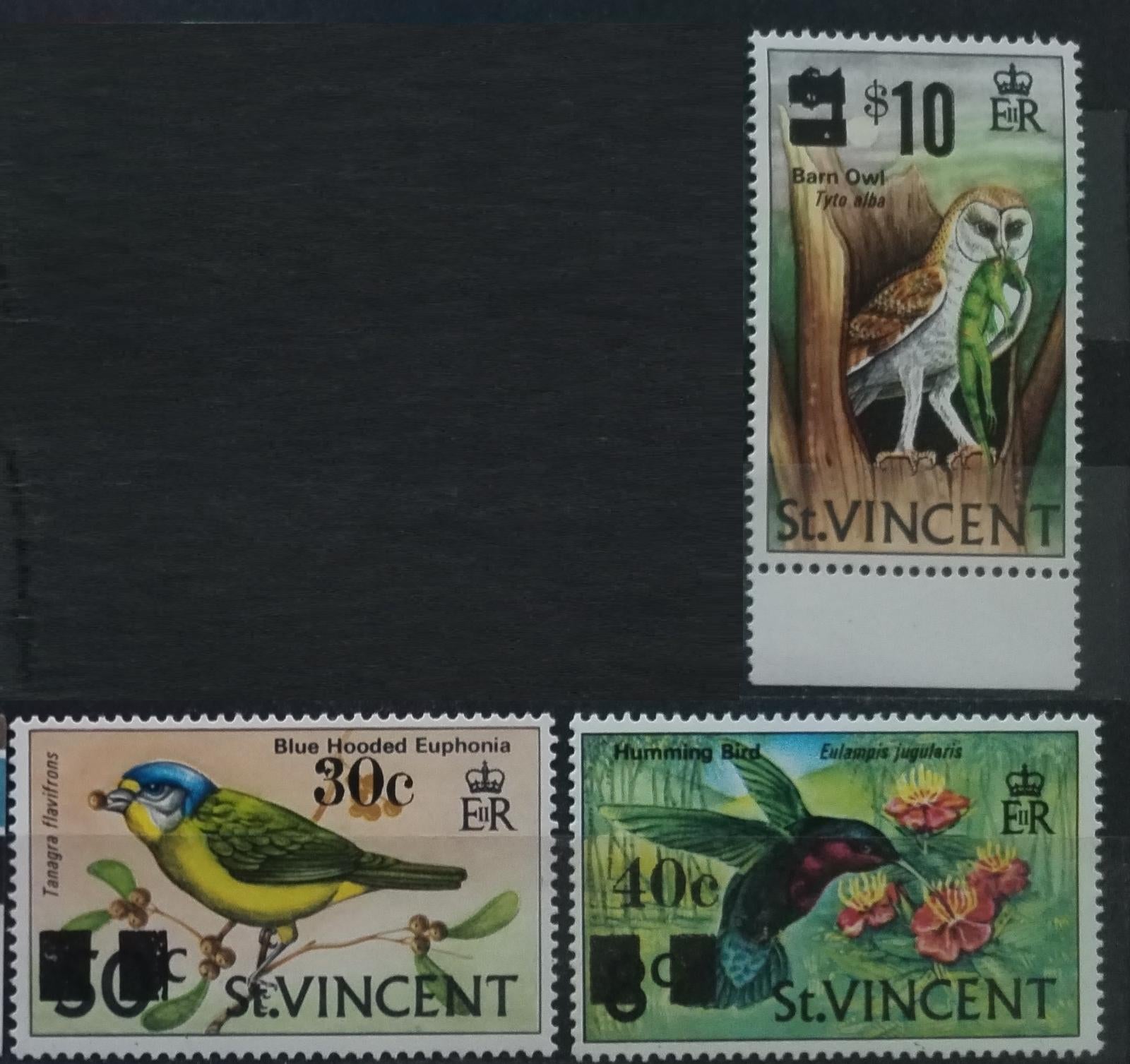 Svatý Vincent 1973 Provizní přetisky definitivy - Ptáci a sovy