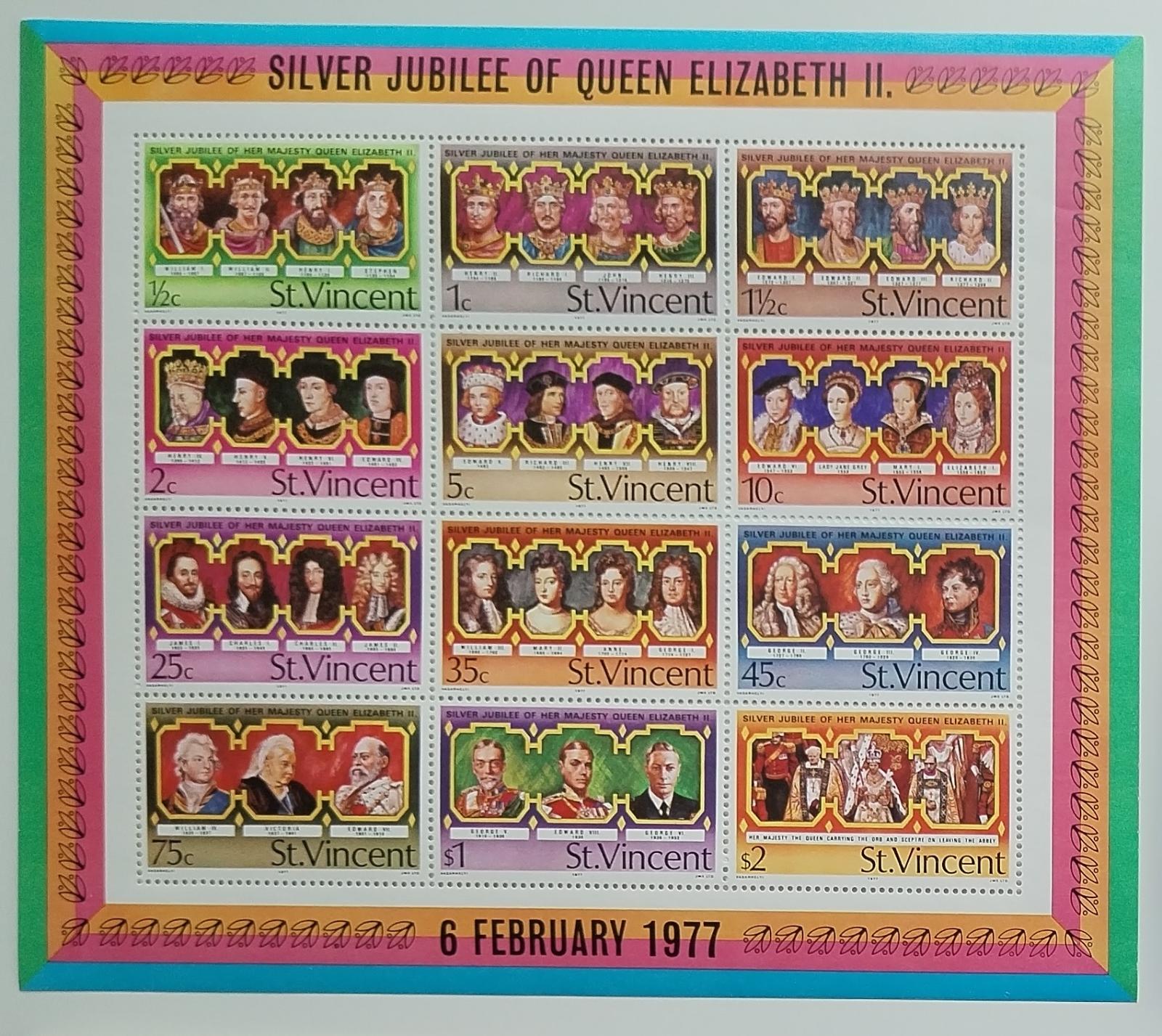 Svatý Vincent 1977 Bl.6 8,5€ Výročí vlády královny Alžběty II.
