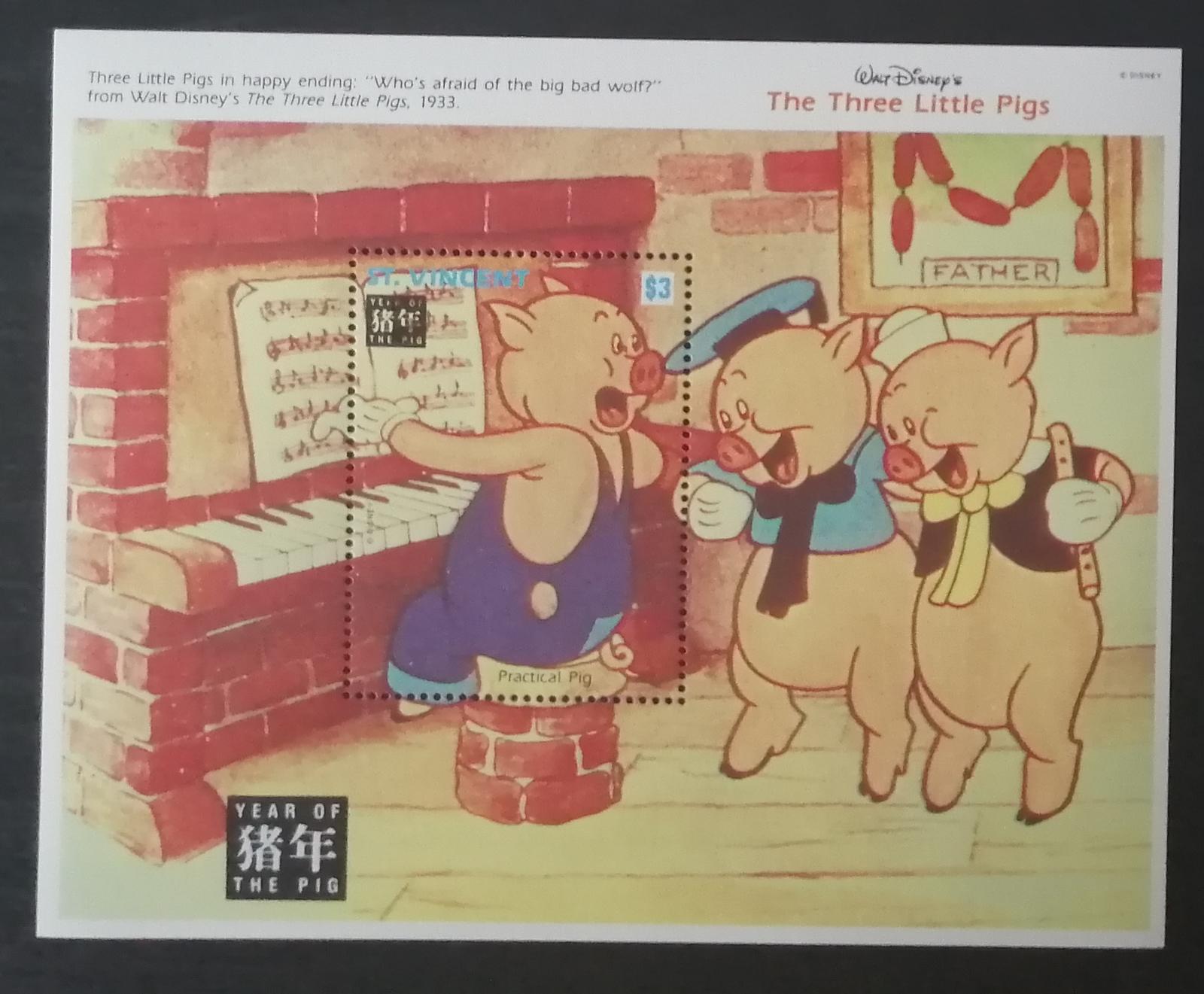 Svatý Vincent 1995 Bl.330 DISNEY, Čínský rok prasete, přetisky
