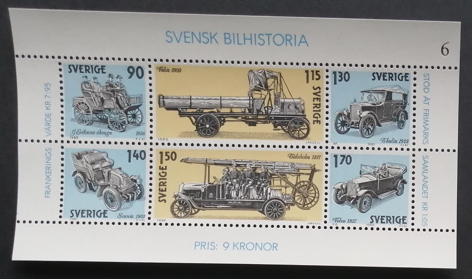 Švédsko 1980 Bl.8 3€ Historie švédských aut, doprava