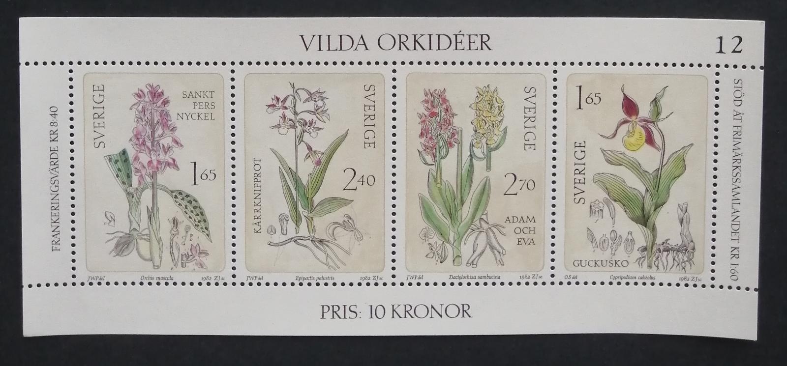 Švédsko 1982 Bl.10 4,5€ Orchidej, květiny a flora země