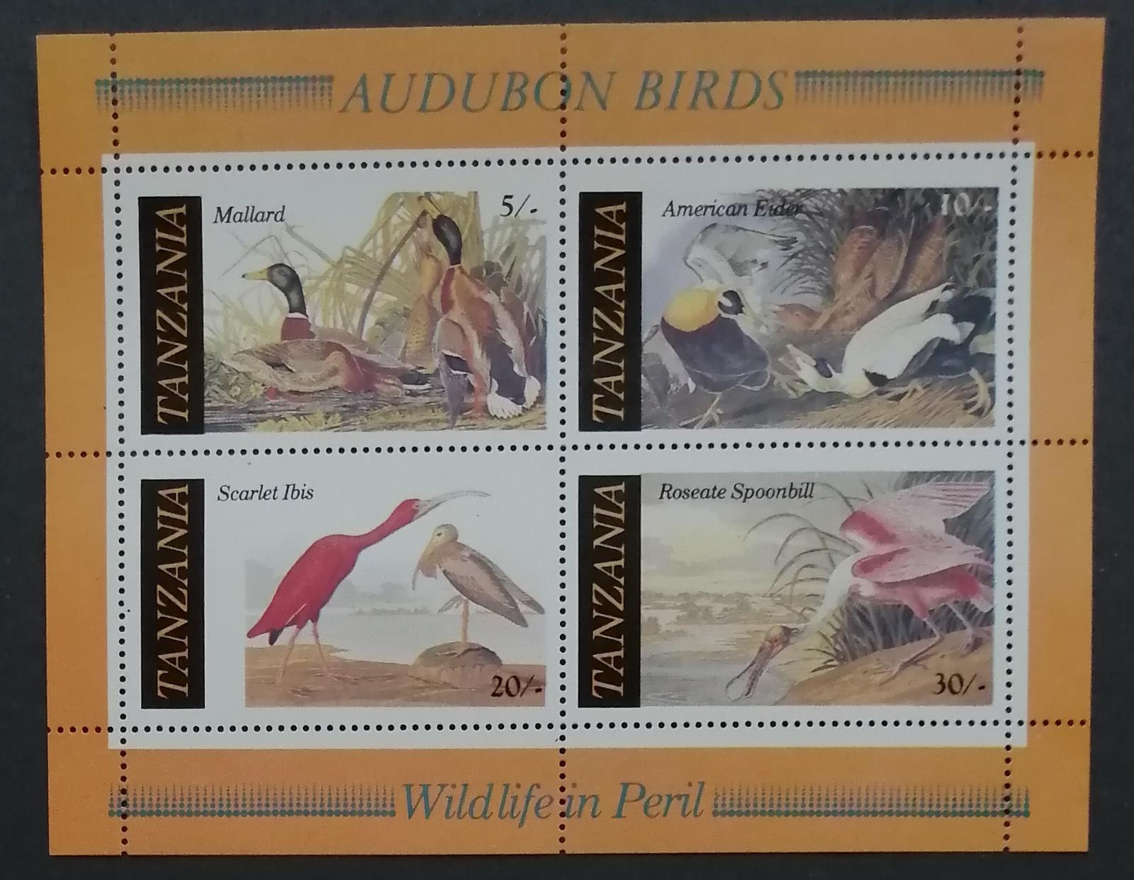 Tanzanie 1985 Bl.55 Výročí ornitologa Audubona, ptáci Afriky