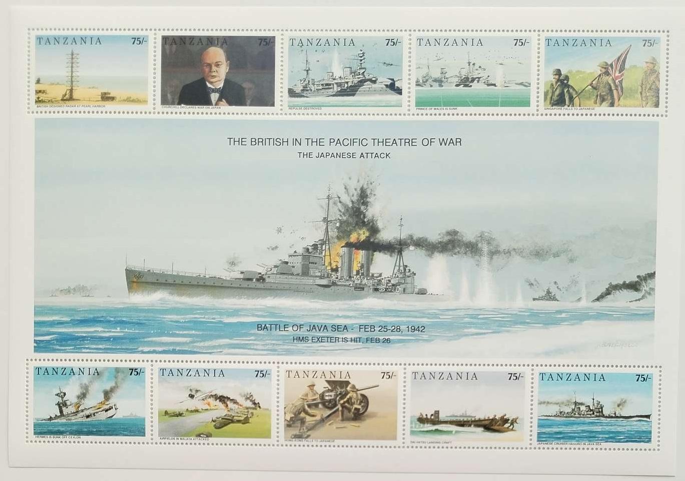 Tanzánie 1992 10€ 50 let bitvy o Pacifik, Lodě a válka, Churchill