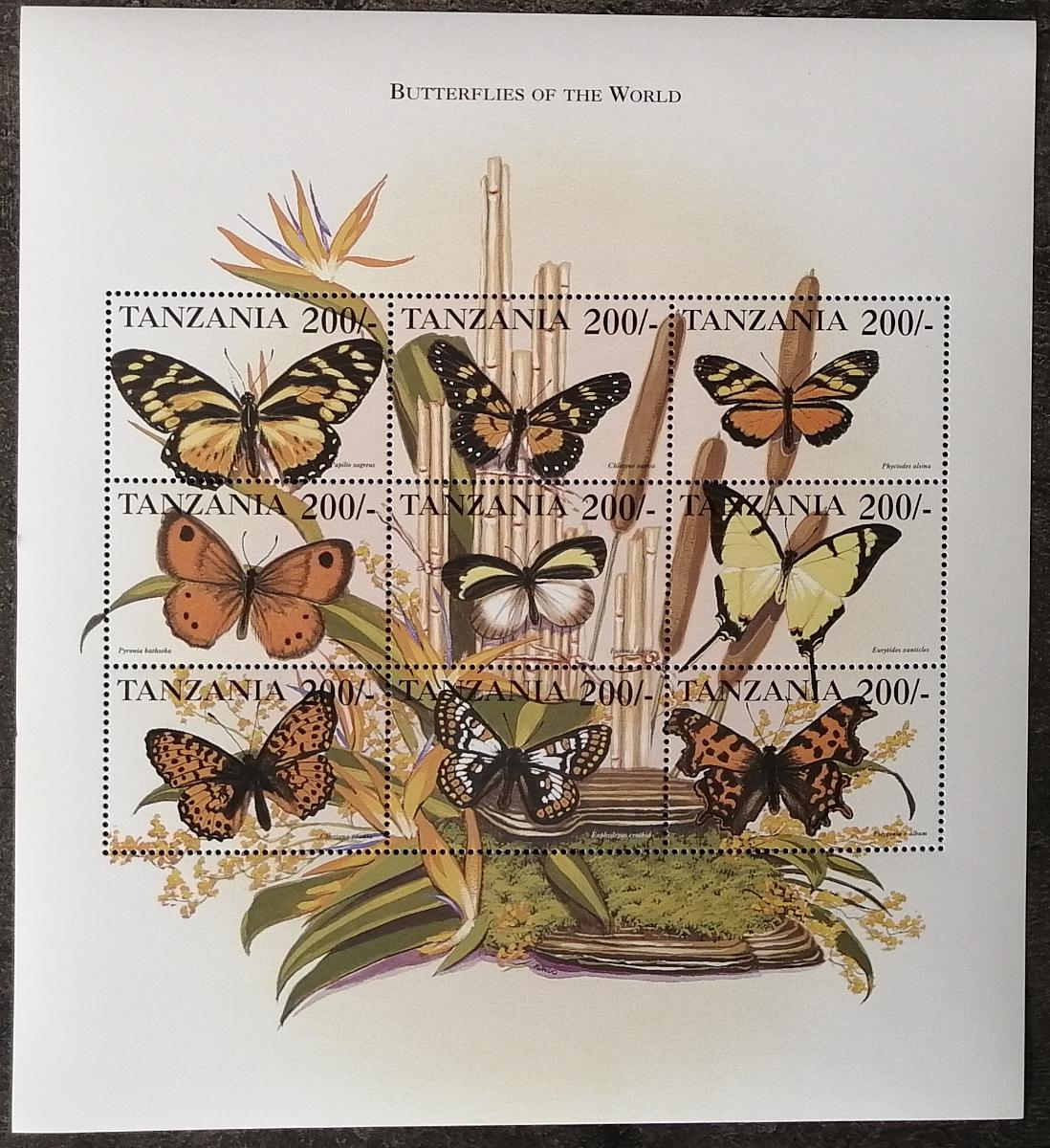 Tanzánie 1999 7€ Africké druhy hmyzu, Motýli