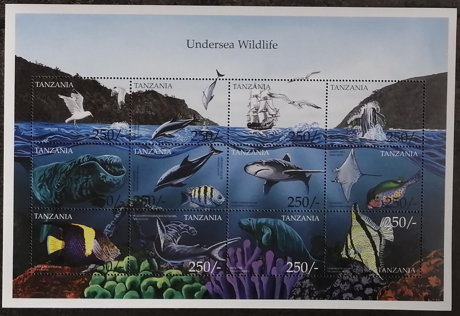 Tanzánie 1999 9€ Podvodní fauna mořští ptáci, Delfíni a žraloci Afriky