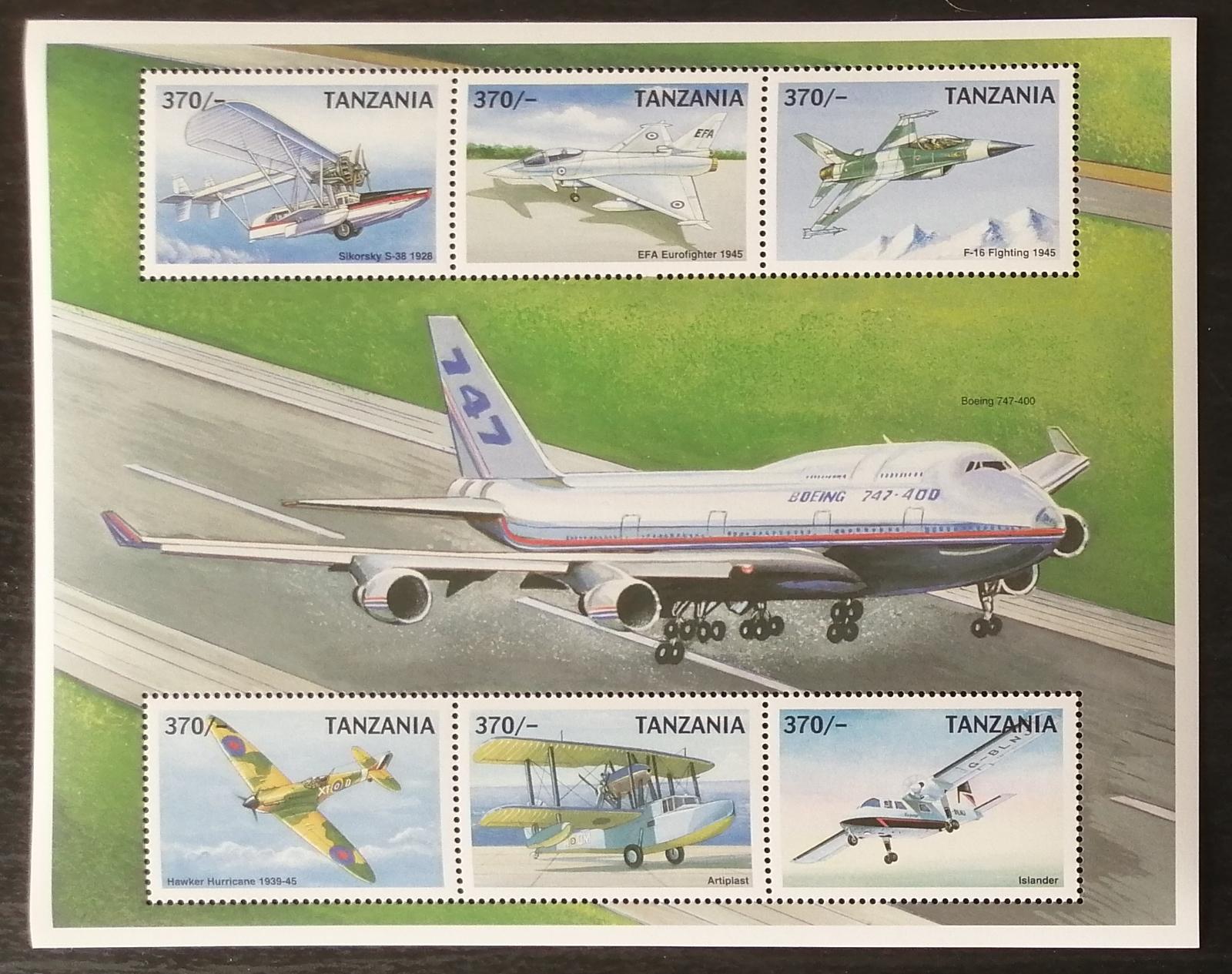 Tanzánie 1999 Mi.3200-5 9€ Historie letectví, letadla a dvouplošníky