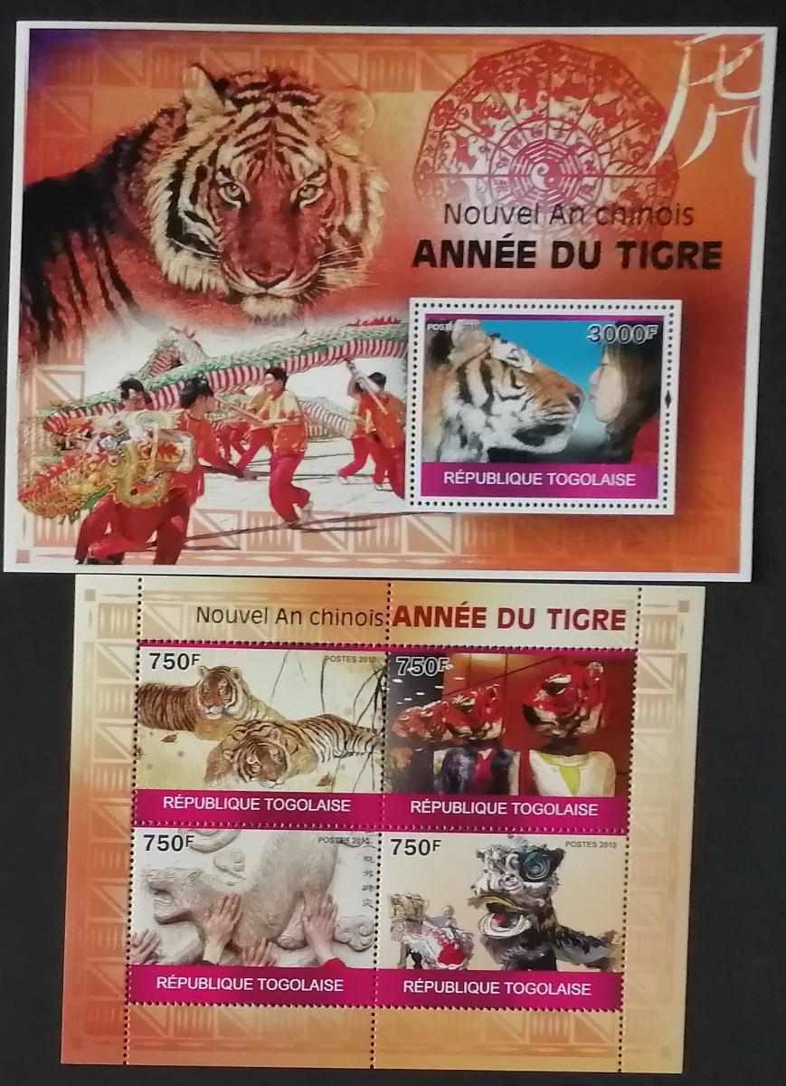 Togo 2010 24€ Čínský rok tygra, Tygři a velké kočky Asie