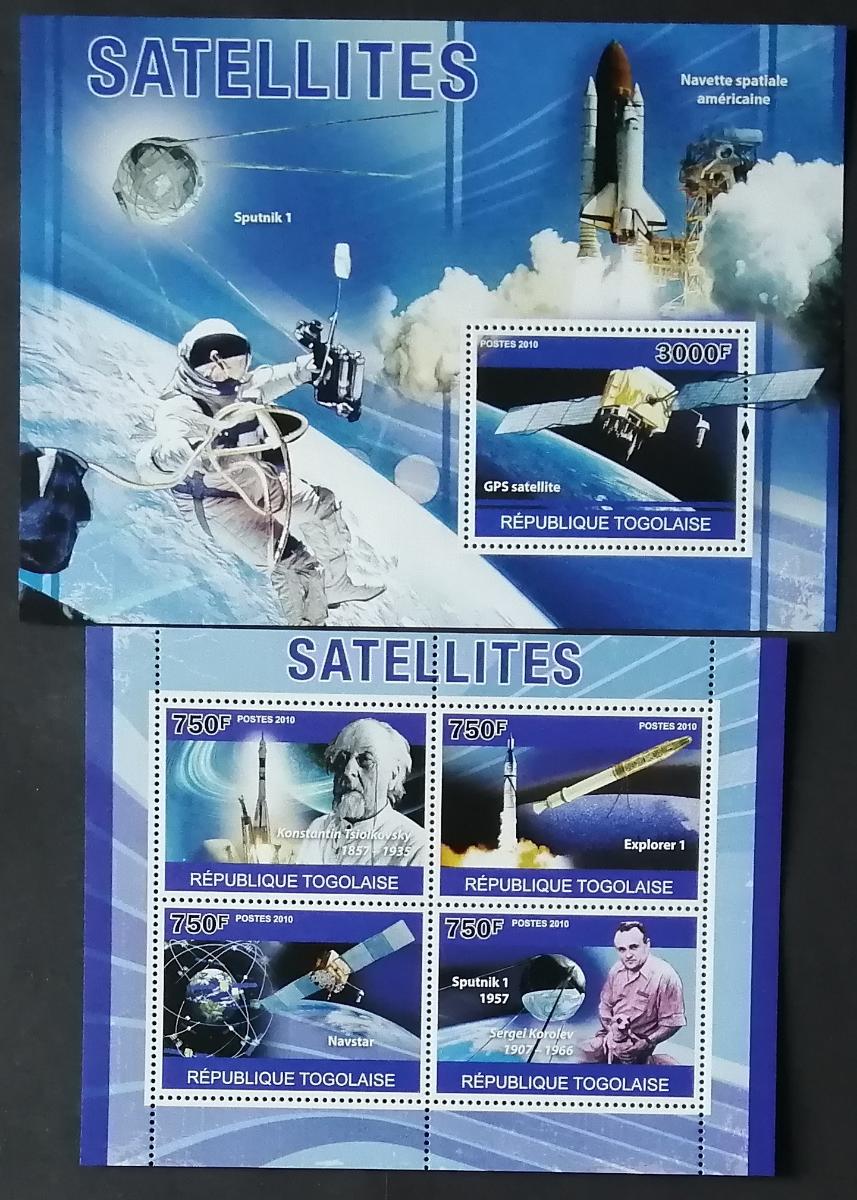 Togo 2010 24€ Satelity a družice a jejich vývoj, Vesmír a kosmos