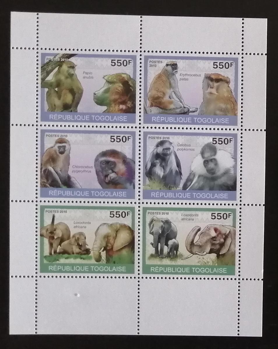 Togo 2010 Mi.3479-82 8,5€ - Fauna afriky, opice a sloni