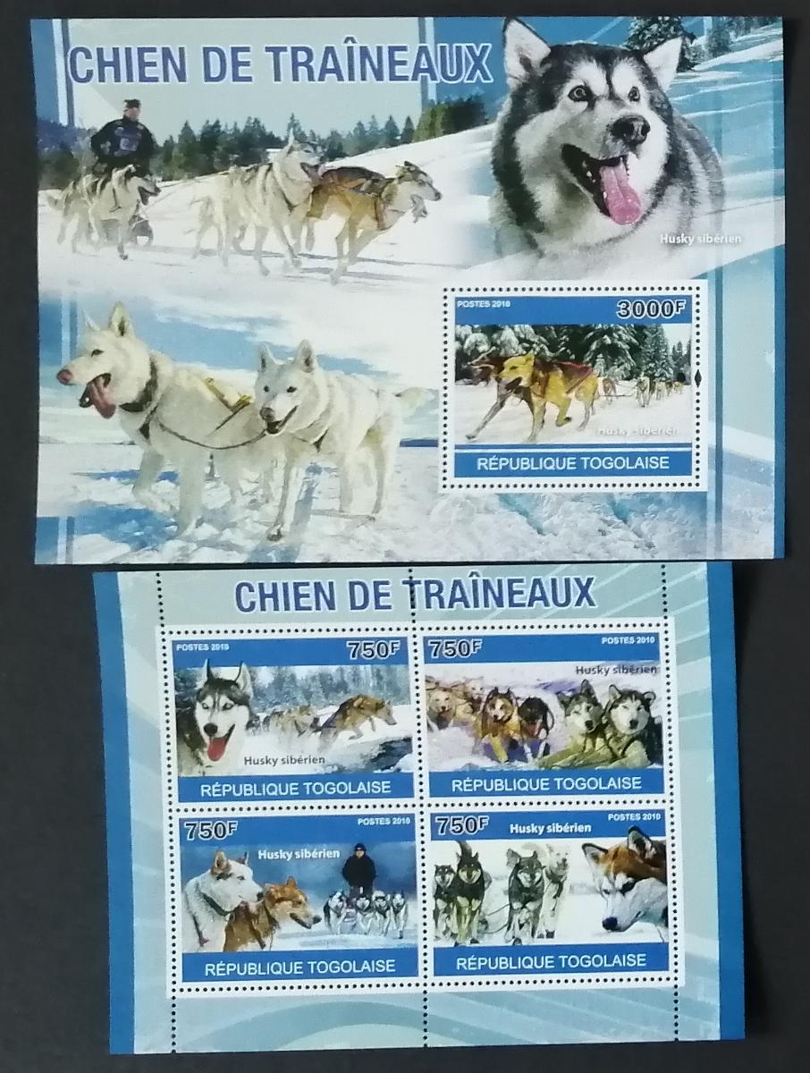 Togo 2010 Mi.3714-7+Bl.553 24€ Polární psi, sibiřští husky a sáně