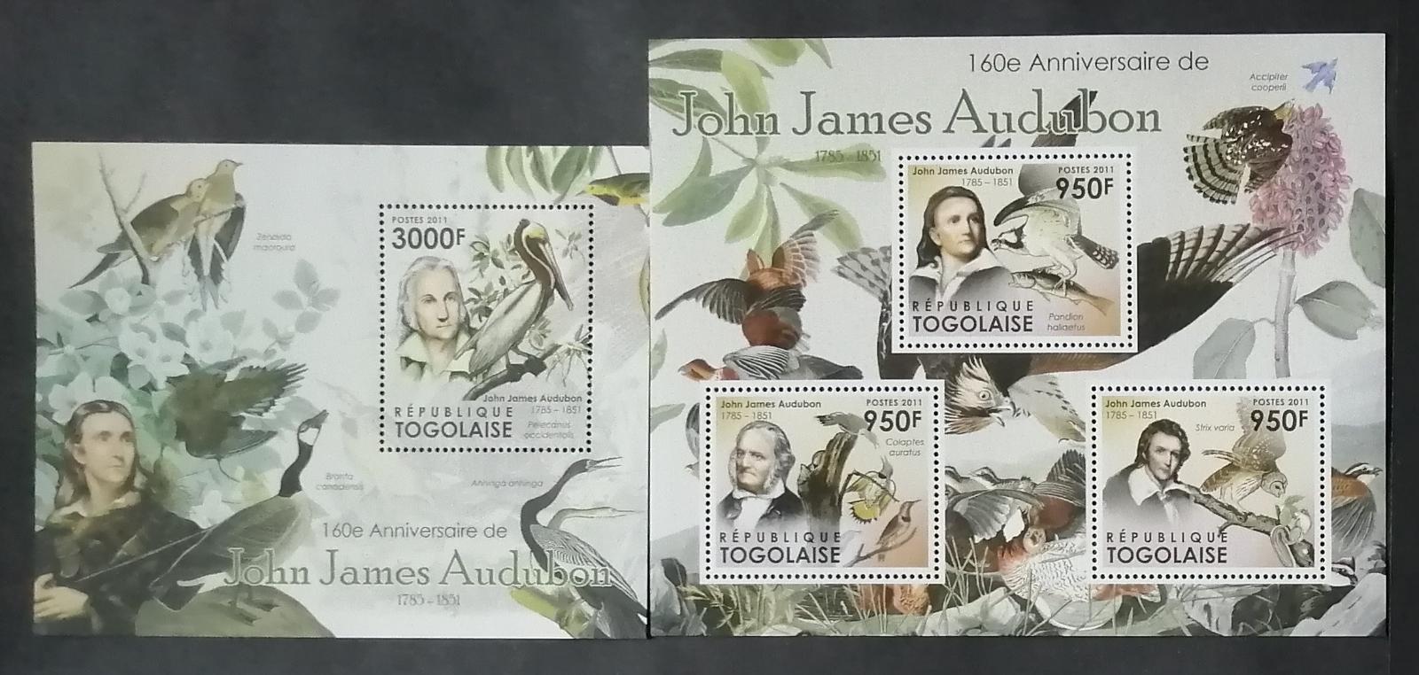 Togo 2011 23€ 160 let Johna Jamese Audubona, ornitologa, ptáci
