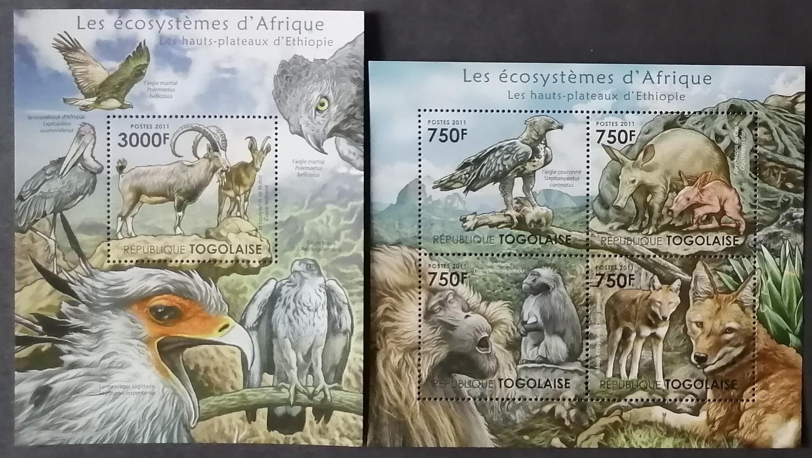 Togo 2011 24€ Africká fauna a flora Etiopské plošiny, Ptáci, Opice