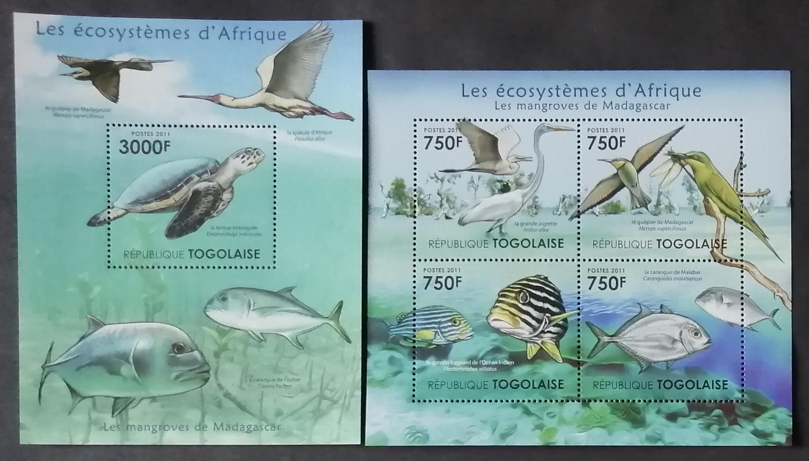 Togo 2011 24€ Africká fauna a flora moří Madagaskaru, Ryby a ptáci