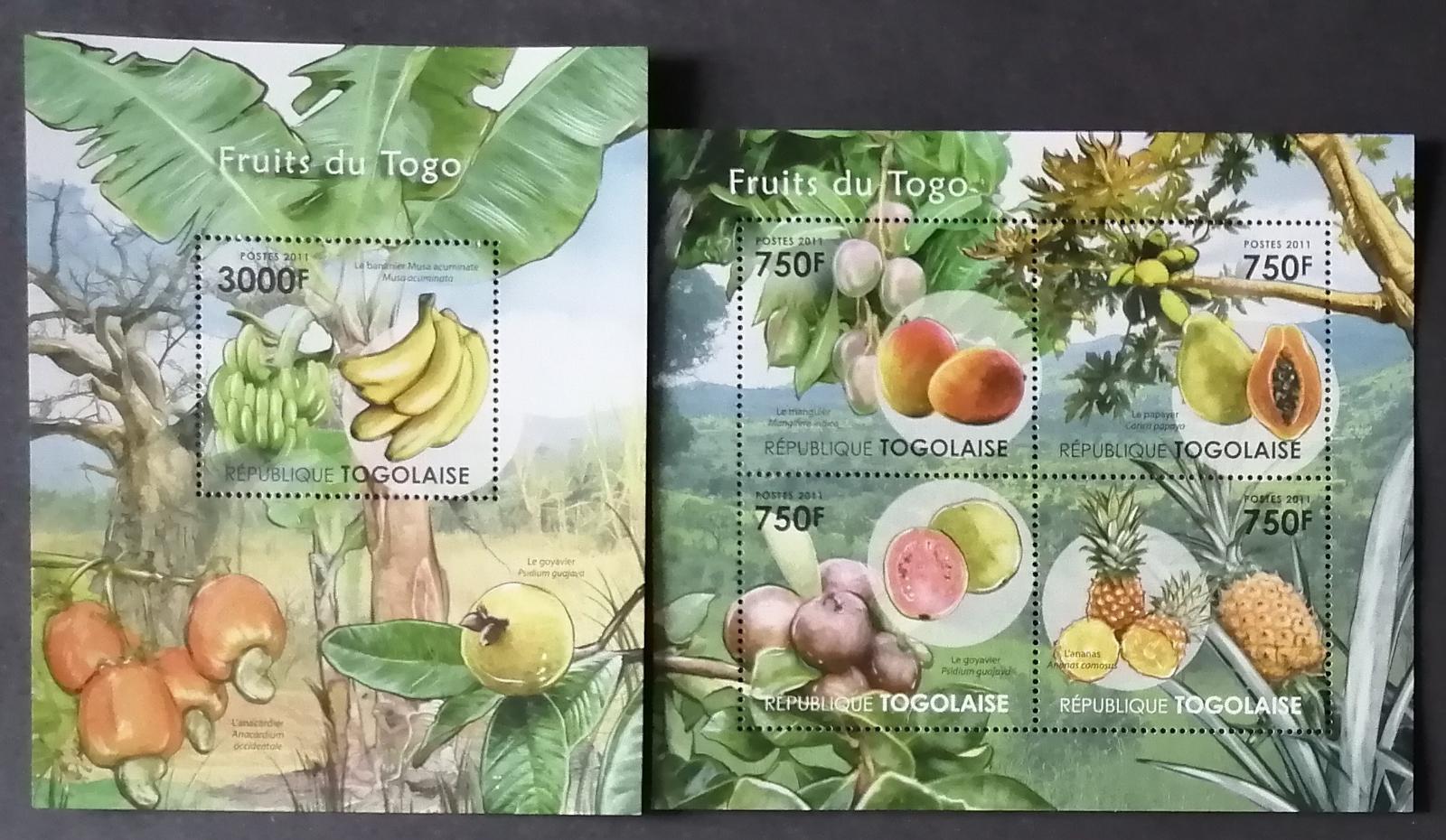 Togo 2011 24€ Africká fauna a flora, Ovoce, banány, Papája, Ananas