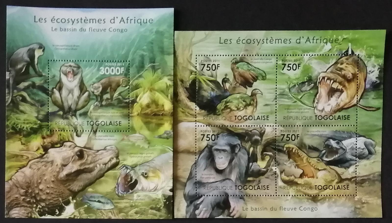 Togo 2011 24€ Africká fauna a flora povodí Konga, Krokodýli a opice