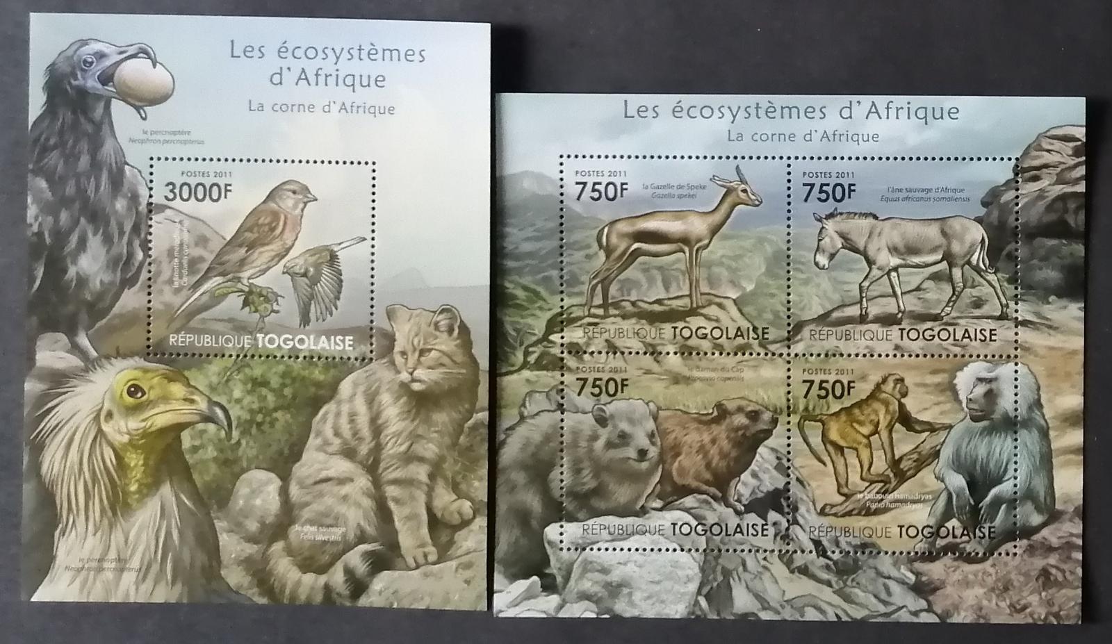 Togo 2011 24€ Africká fauna a flora rohu Afriky, Kopytníci a opice