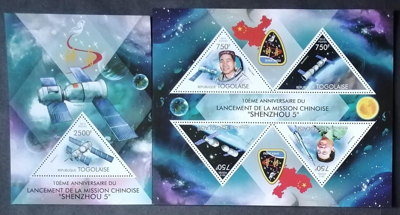 Togo 2013 22€ 10 let Čínské mise Shenzhou 5, Kosmonaut Liwei, Vesmír