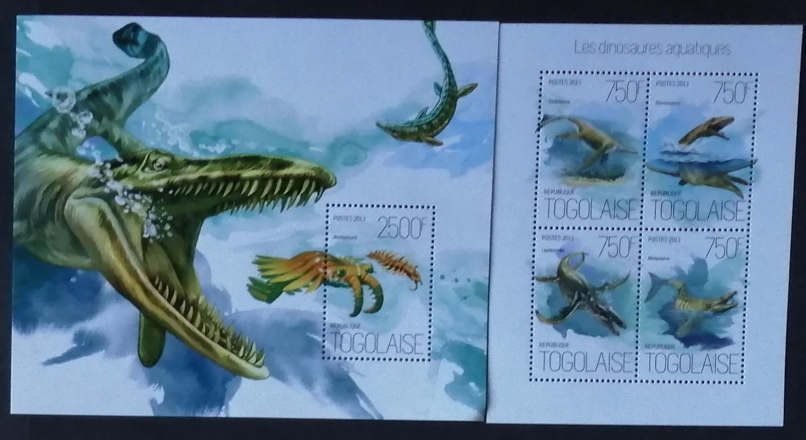 Togo 2013 22€ Pravěká fauna oceánů, Ryby historie a dinosauři