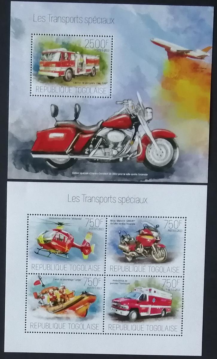 Togo 2013 22€ Záchranná vozidla a hasiči, Helikoptéry a ambulance