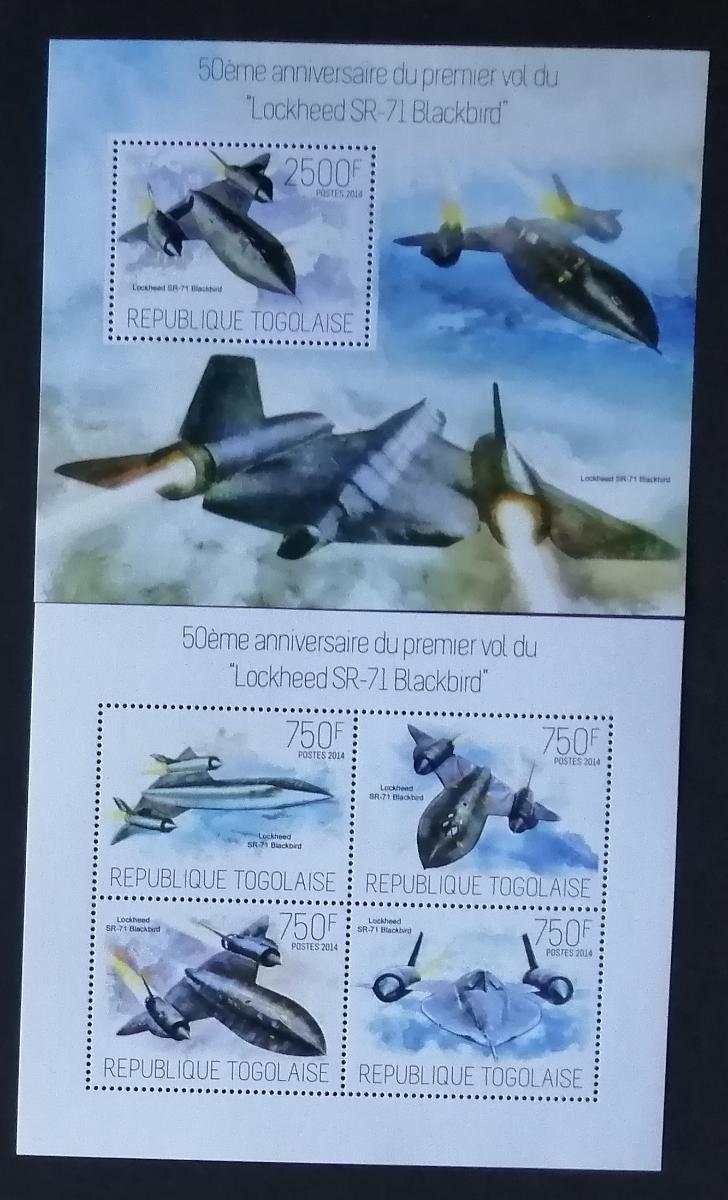 Togo 2014 22€ 50 let stíhačky Lockheed SR-71 Blackbird, Letadla