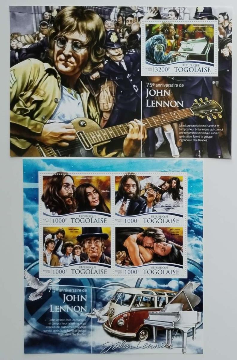 Togo 2015 29€ 75 let Johna Lennona, Kapela Beatles a Yoko Ono