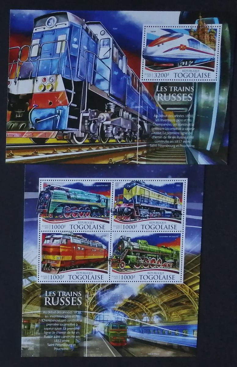 Togo 2015 29€ Historické a moderní vlaky a lokomotivy Ruska