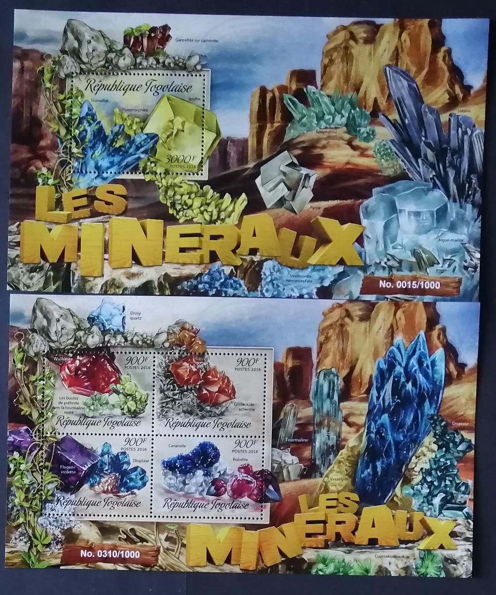 Togo 2016 26€ Minerály a nerosty Afriky, Rubelit, Kavanzit, Síra