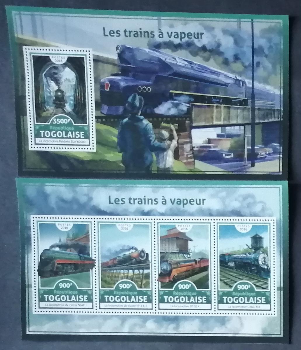 Togo 2016 28€ Parní vlaky a lokomotivy světa a historie