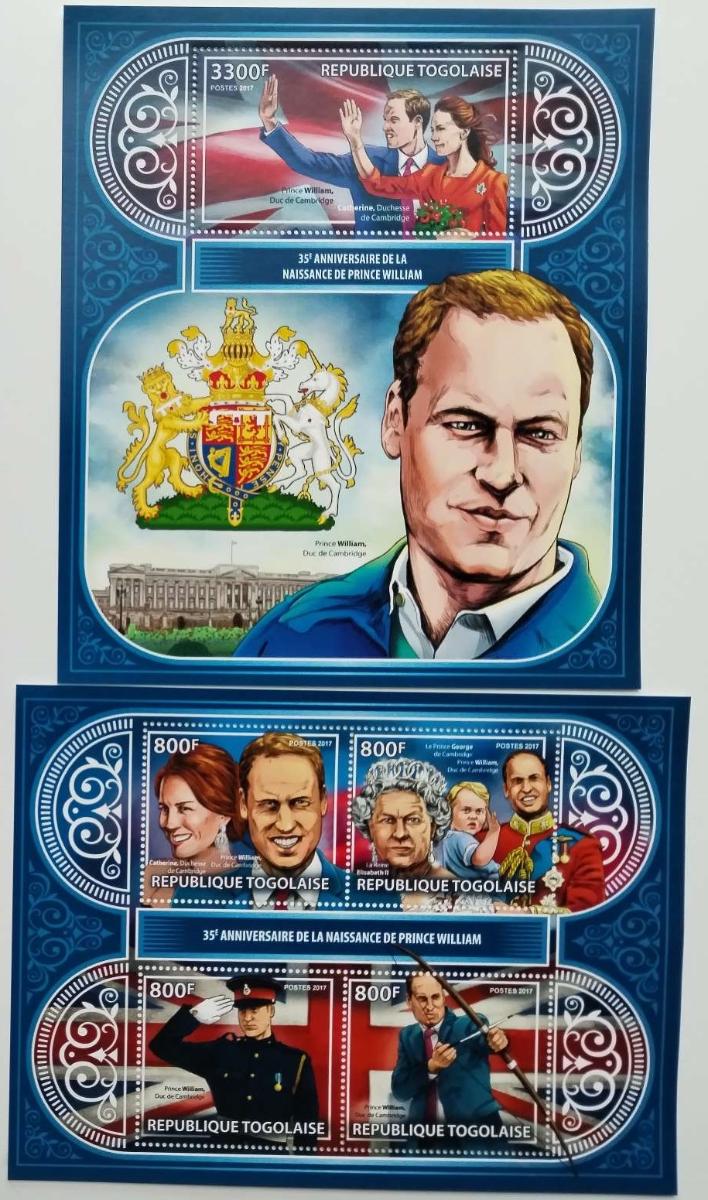 Togo 2017 26€ 35. narozeniny prince Williama, Kate a Alžběta II.